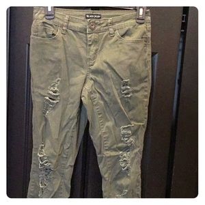 Army-Green Distressed Ankle Skinny Jeans